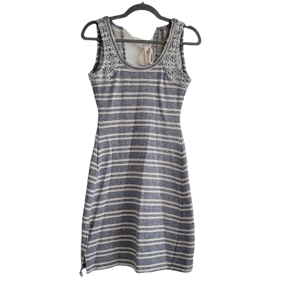 Guess Blue Cream‎ Striped Tank Bodycon Dress Crochet Lace Trim